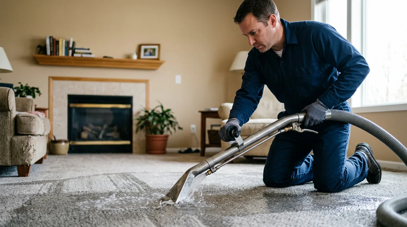 Water damage restoration technician working near Roxbury, CT